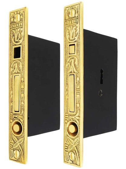 Broken Leaf Bit-Key Double Pocket-Door Mortise Lock.